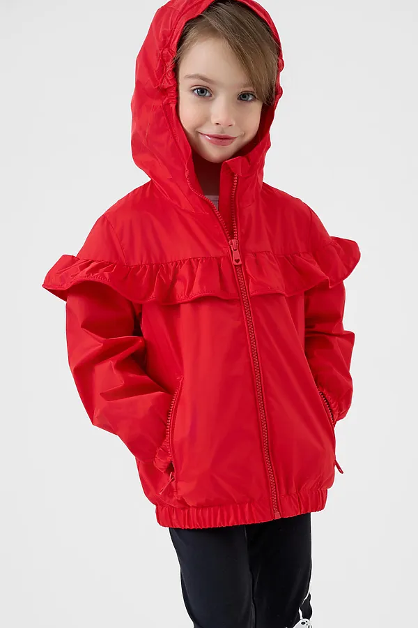 Куртка текстильная с полиуретановым покрытием для девочек (ветровка) PLAYTODAY, красный - фото 1