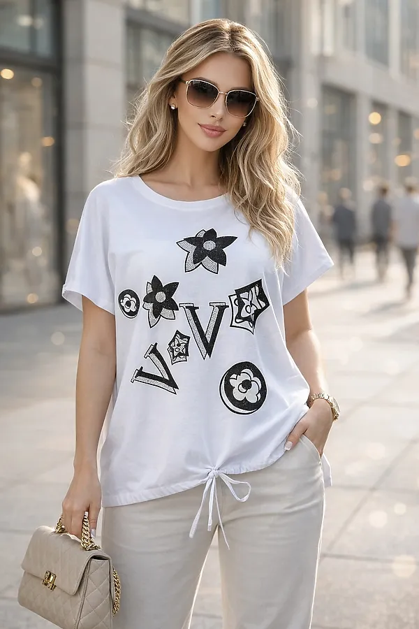 Футболка со стразами Graphic Bloom арт. А1025 НАТАЛИ, белый - фото 1