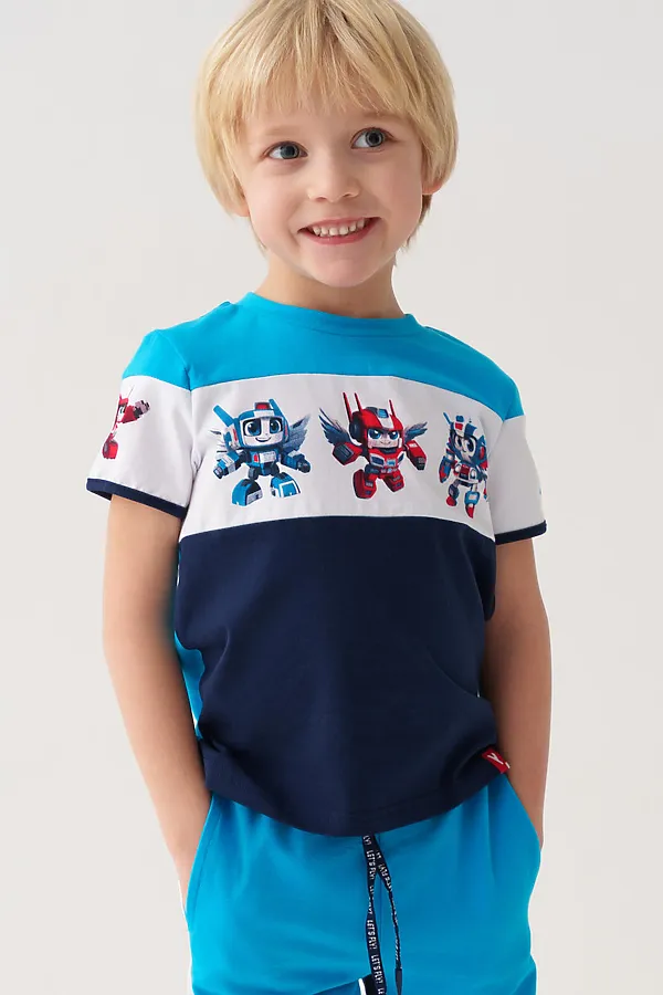 Фуфайка трикотажная для мальчиков (футболка) PLAYTODAY, тёмно-синий,ярко-синий - фото 1