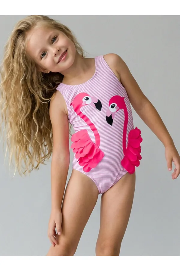 Купальник трикотажный для девочек PLAYTODAY, белый,розовый - фото 1