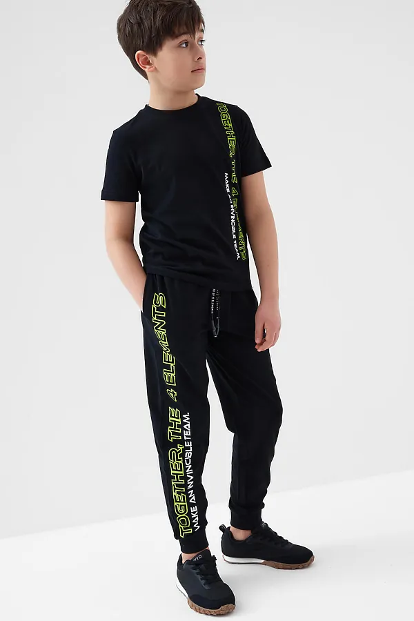 Комплект трикотажный для мальчиков: фуфайка (футболка), брюки PLAYTODAY, черный - фото 1