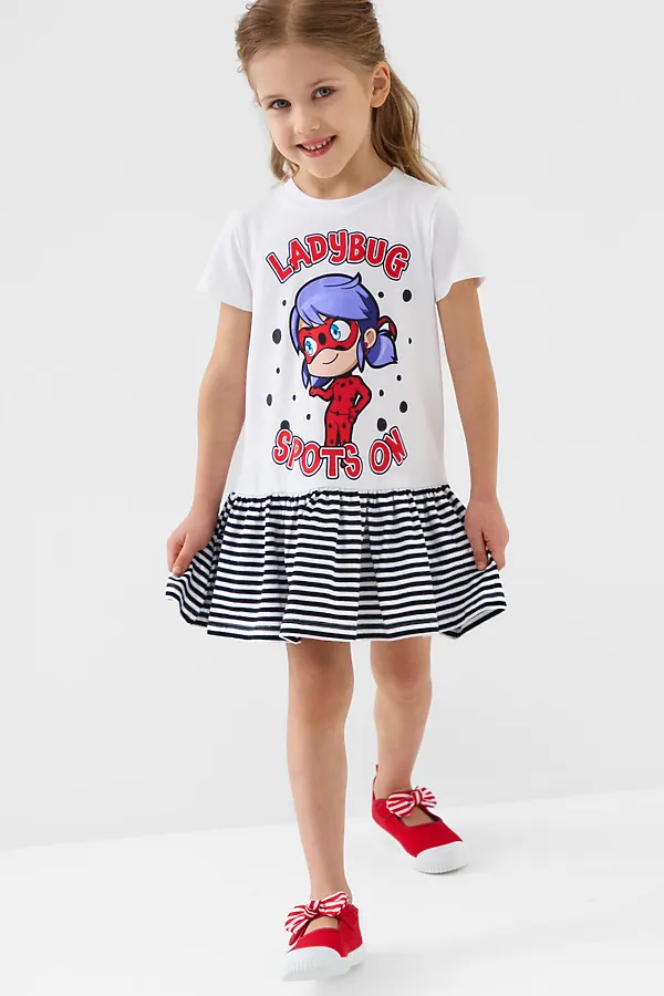 Платье трикотажное для девочек PLAYTODAY, белый,черный - фото 1