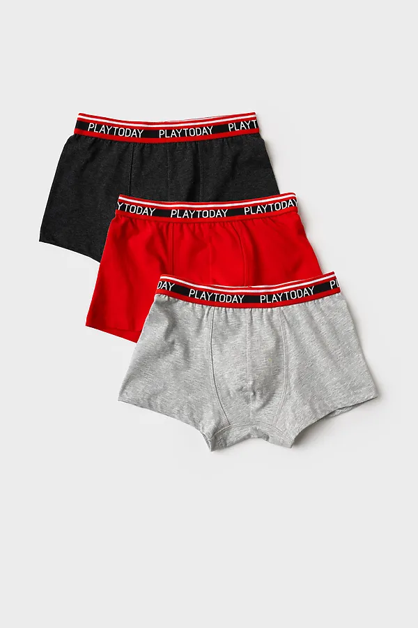 Трусы трикотажные для мальчиков - боксеры, 3 шт в комплекте PLAYTODAY, красный,черный,серый меланж - фото 1