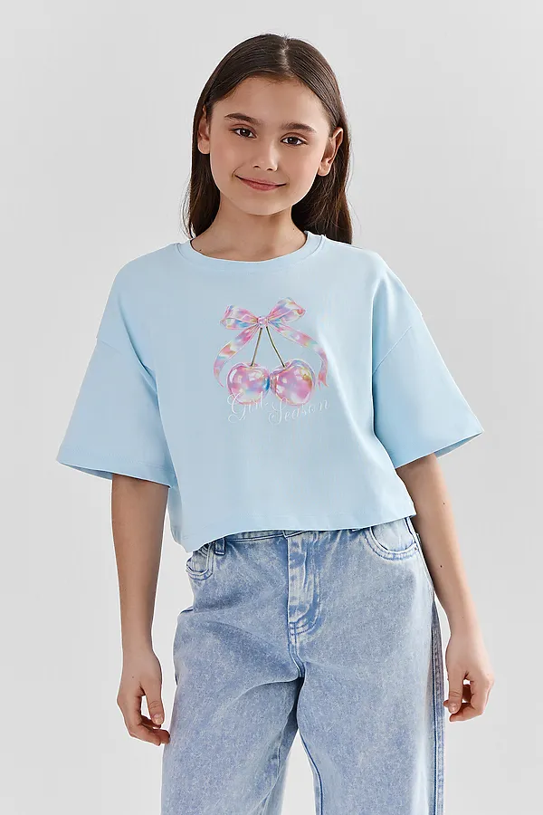 Футболка для девочек MARK FORMELLE, кристалл +печать - фото 1