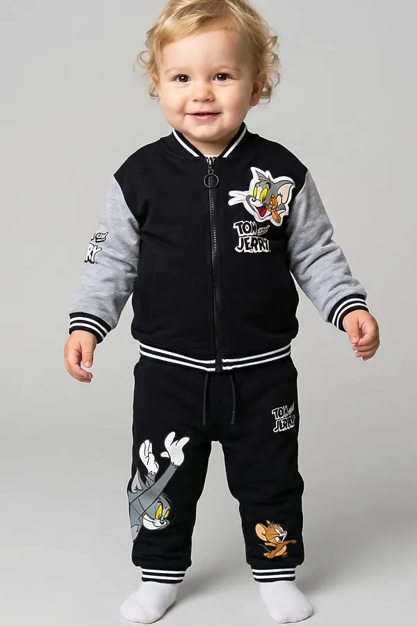 Комплект детский трикотажный для мальчиков: толстовка, брюки PLAYTODAY, черный,серый - фото 1