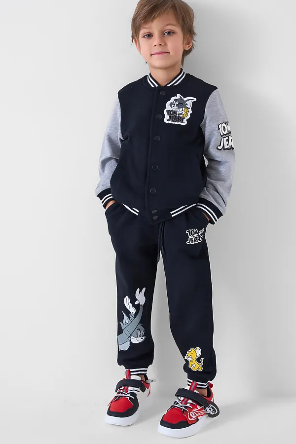 Комплект трикотажный для мальчиков: толстовка, брюки PLAYTODAY, черный,серый - фото 1