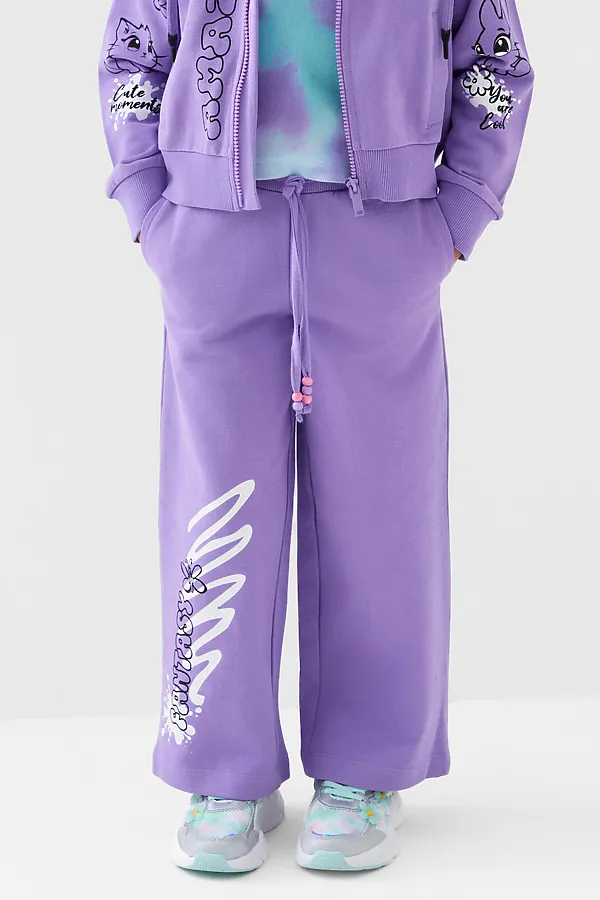 Брюки трикотажные для девочек PLAYTODAY, сиреневый - фото 1