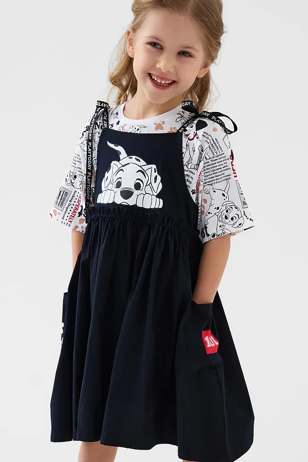 Комплект трикотажный для девочек: сарафан, фуфайка (футболка) PLAYTODAY, разноцветный - фото 1