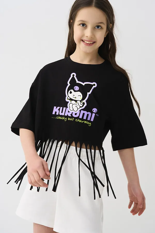 Джемпер трикотажный для девочек (футболка) PLAYTODAY, черный - фото 1