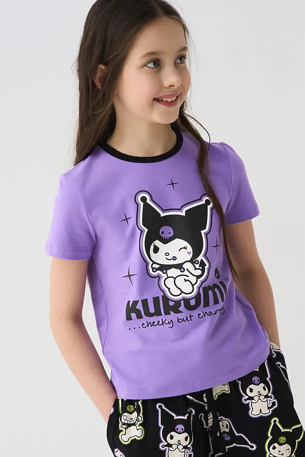 Фуфайка трикотажная для девочек (футболка) PLAYTODAY, черный,сиреневый - фото 1