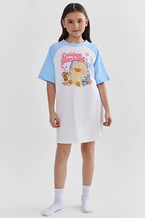 Сорочка ночная для девочек MARK FORMELLE, белый +печать - фото 1