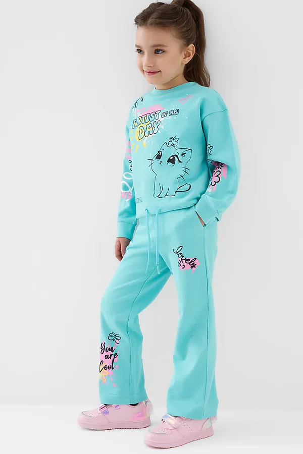 Комплект трикотажный для девочек: толстовка, брюки PLAYTODAY, голубой - фото 1