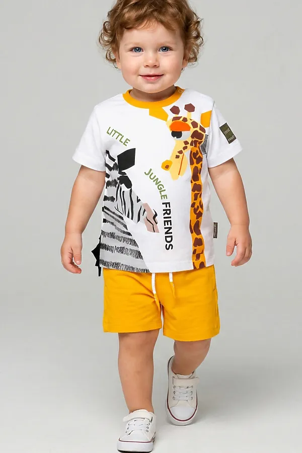 Комплект детский трикотажный для мальчиков: джемпер (футболка), шорты PLAYTODAY, белый,черный,оранжевый - фото 1