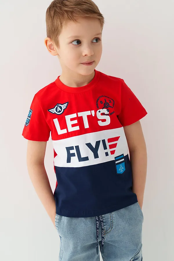 Фуфайка трикотажная для мальчиков (футболка) PLAYTODAY, тёмно-синий,красный - фото 1