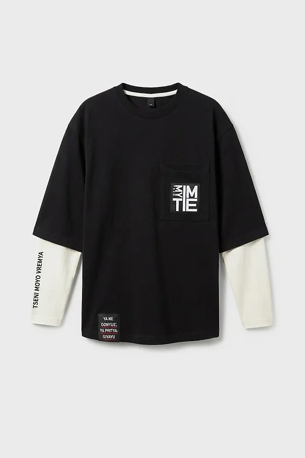 Джемпер трикотажный для мальчиков (футболка) PLAYTODAY, черный,белый - фото 1