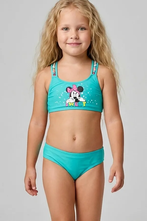 Купальный костюм трикотажный для девочек PLAYTODAY, белый,бирюзовый,розовый - фото 1