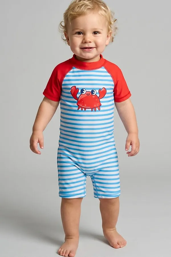 Комбинезон детский плавательный трикотажный для мальчиков PLAYTODAY, красный,белый,голубой - фото 1