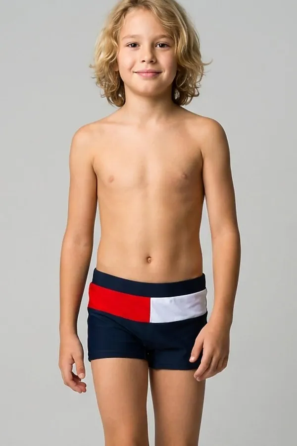 Плавки-шорты трикотажные для мальчиков, средней длины PLAYTODAY, белый,красный,тёмно-синий - фото 1
