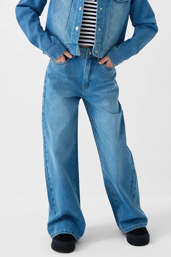 Брюки текстильные джинсовые для девочек PLAYTODAY, синий - фото 1