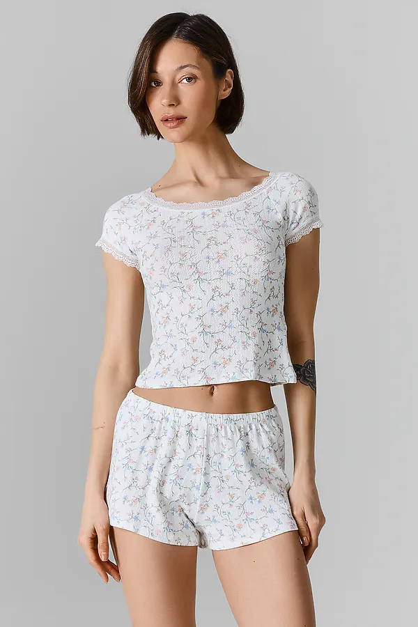 Комплект женский (джемпер, шорты) MARK FORMELLE, цветочки на белом - фото 1