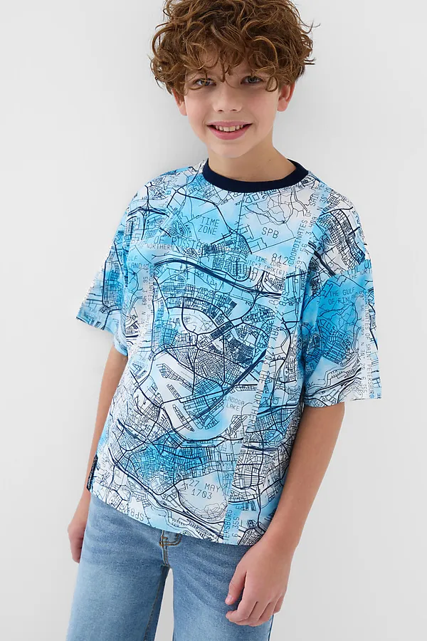 Фуфайка трикотажная для мальчиков (футболка) PLAYTODAY, белый,тёмно-синий,голубой - фото 1