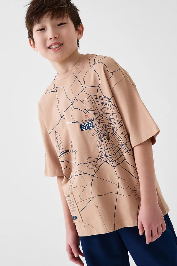 Фуфайка трикотажная для мальчиков (футболка) PLAYTODAY, бежевый - фото 1