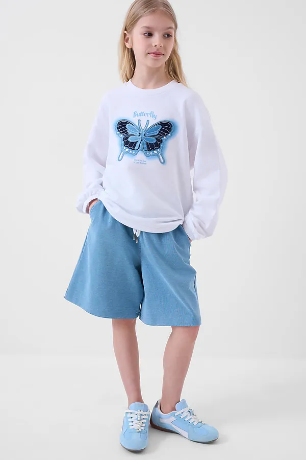 Шорты трикотажные для девочек PLAYTODAY, синий - фото 1