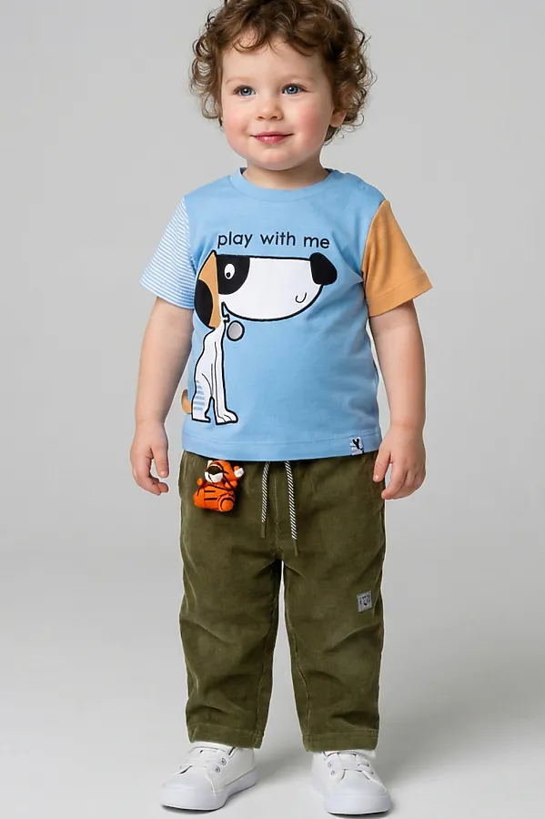 Брюки детские трикотажные для мальчиков PLAYTODAY, темно-зеленый - фото 1