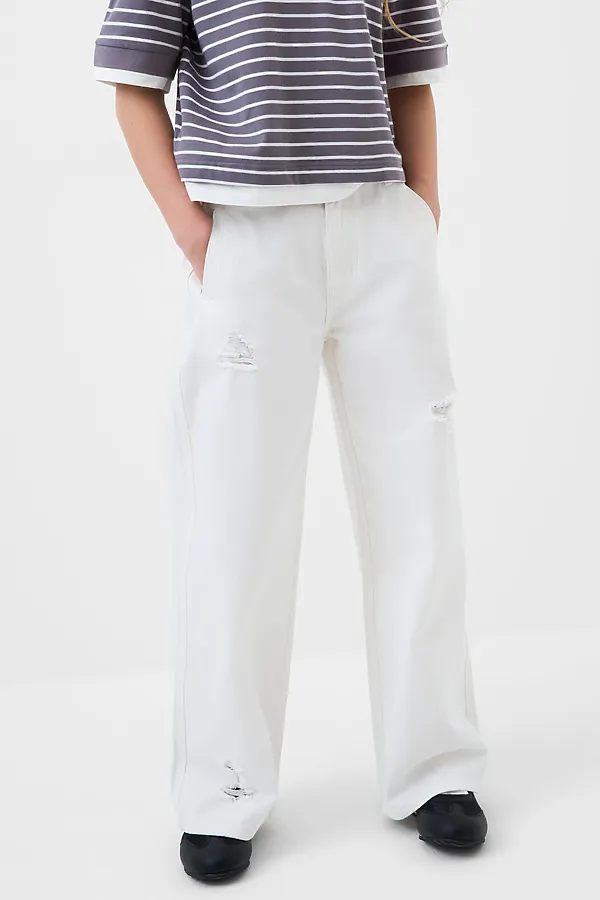 Брюки текстильные джинсовые для девочек PLAYTODAY, белый - фото 1