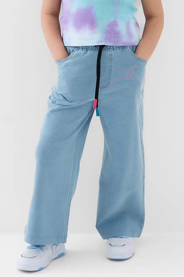 Брюки трикотажные для девочек PLAYTODAY, синий - фото 1