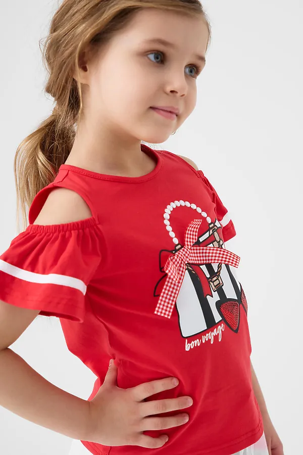 Джемпер трикотажный для девочек (футболка) PLAYTODAY, красный - фото 1