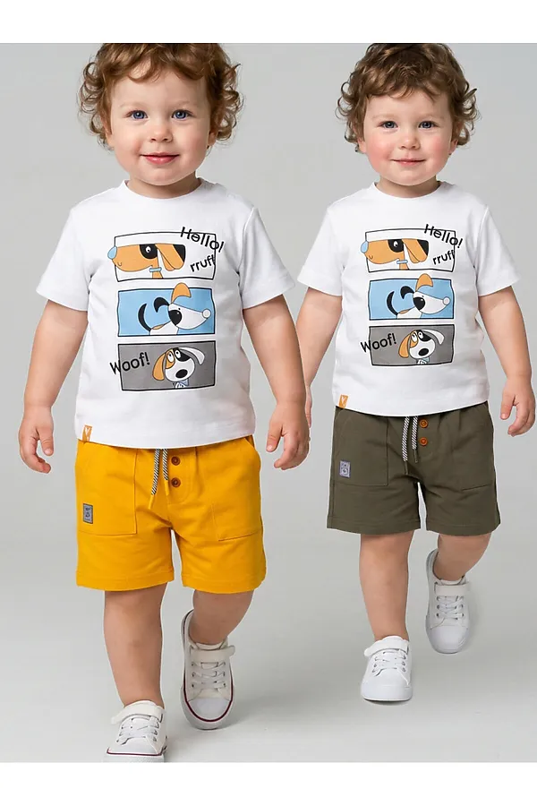 Шорты детские трикотажные для мальчиков, 2 шт в комплекте PLAYTODAY, оранжевый,темно-зеленый - фото 1