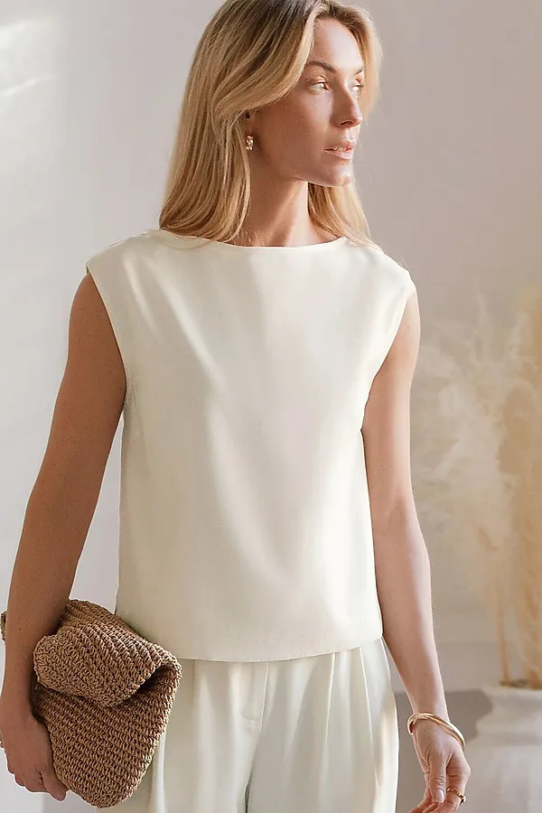 Топ c вырезом лодочка из плотного лиоцелла VILATTE, натуральный белый - фото 1