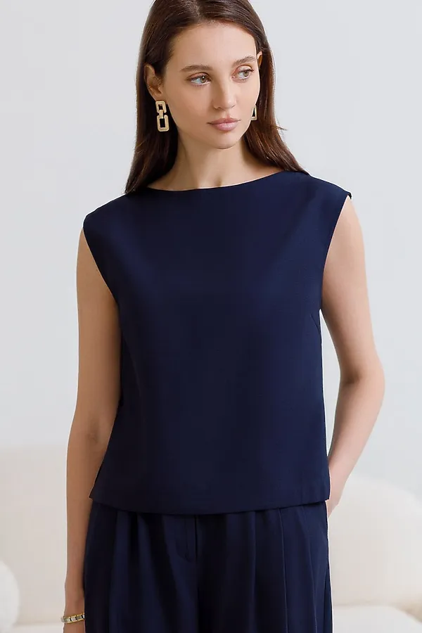 Топ c вырезом лодочка из плотного лиоцелла VILATTE, темно-синий - фото 1