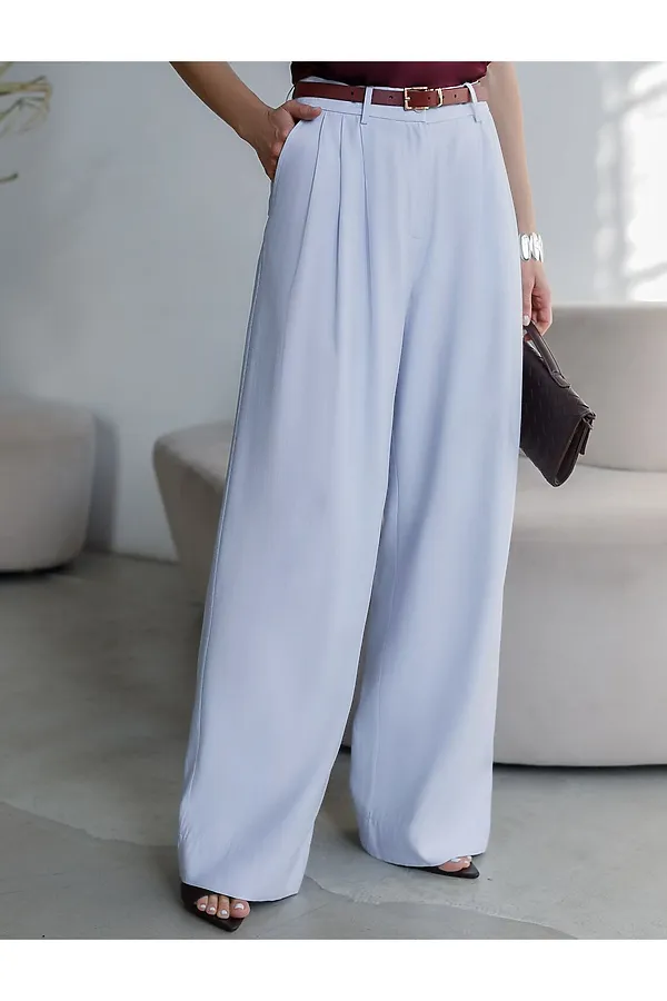 Брюки палаццо с защипами из плотного лиоцелла VILATTE, голубой - фото 1