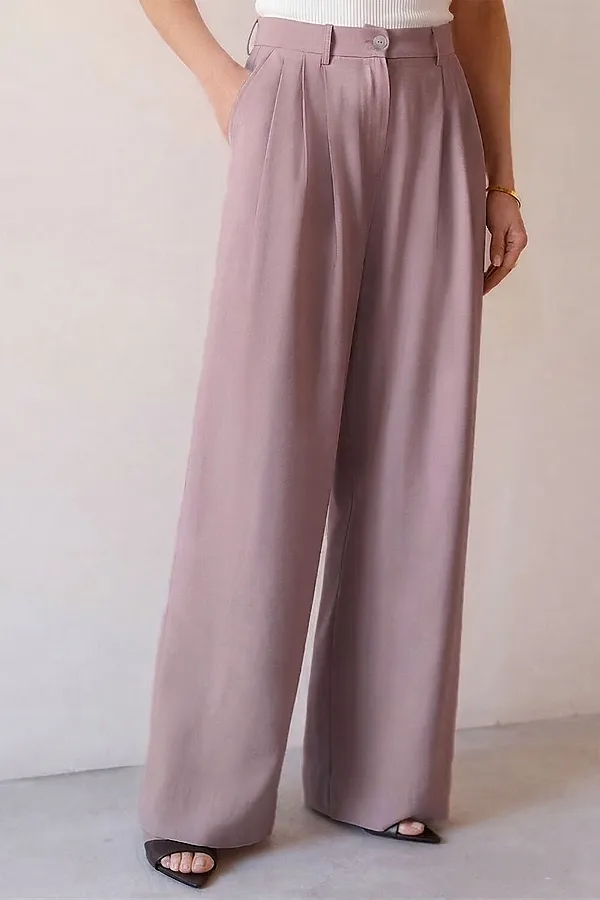 Брюки палаццо с защипами из плотного лиоцелла VILATTE, зефирно-розовый - фото 1