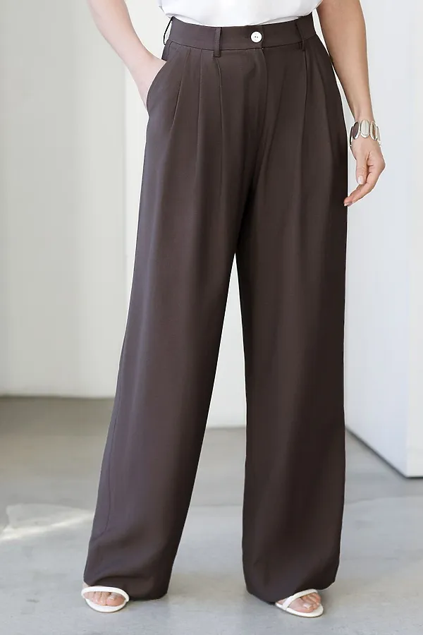 Брюки палаццо с защипами из плотного лиоцелла VILATTE, кофейный - фото 1