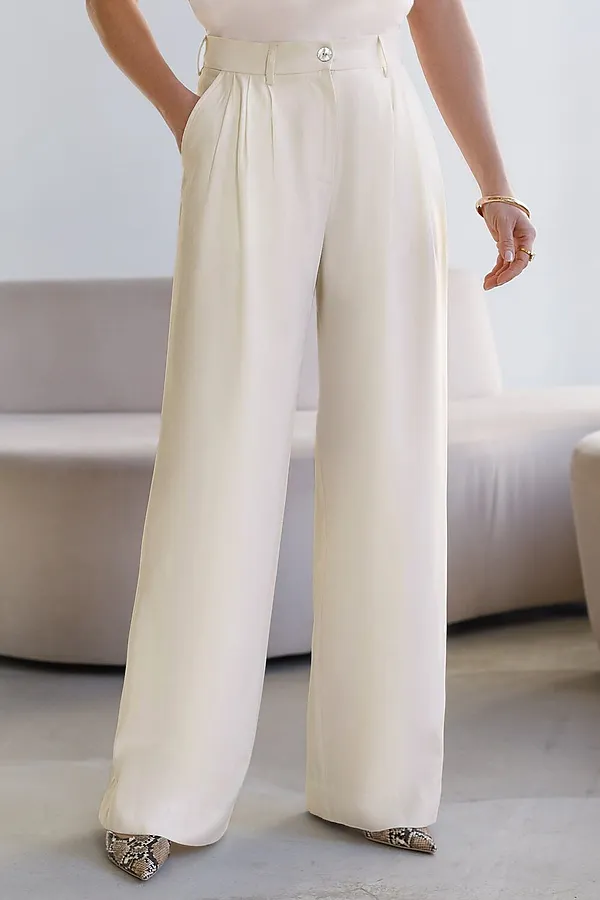 Брюки палаццо с защипами из плотного лиоцелла VILATTE, натуральный белый - фото 1