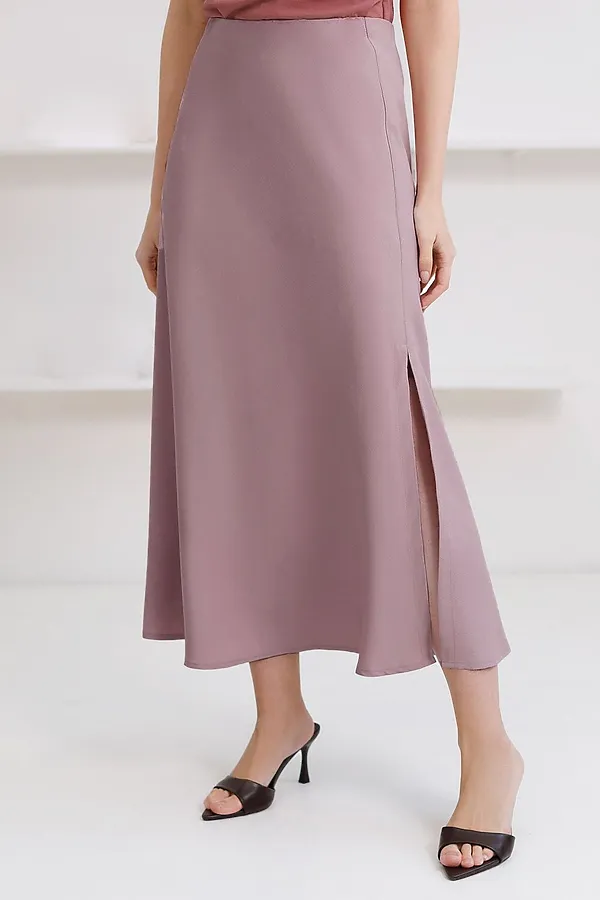 Юбка миди с разрезом скроенная по косой из плотного лиоцелла VILATTE, зефирно-розовый - фото 1
