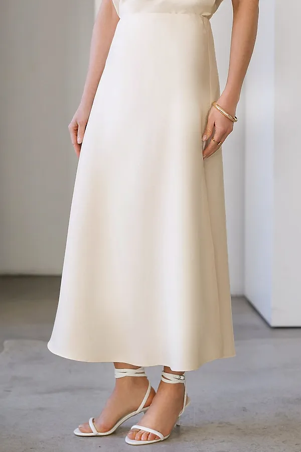 Юбка миди с разрезом скроенная по косой из плотного лиоцелла VILATTE, натуральный белый - фото 1