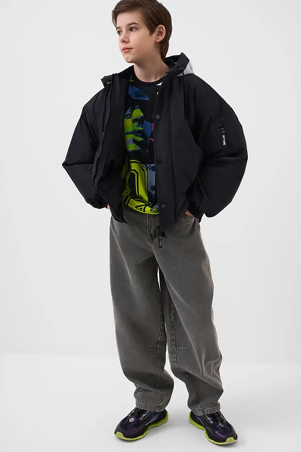 Куртка текстильная с полиуретановым покрытием для мальчиков PLAYTODAY, черный,серый - фото 1