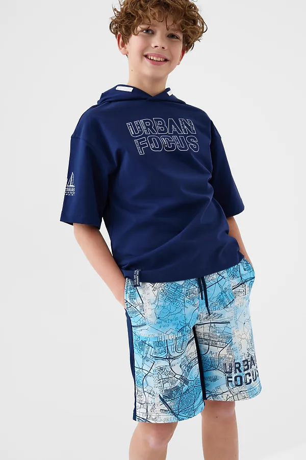 Шорты трикотажные для мальчиков PLAYTODAY, тёмно-синий,белый,голубой - фото 1
