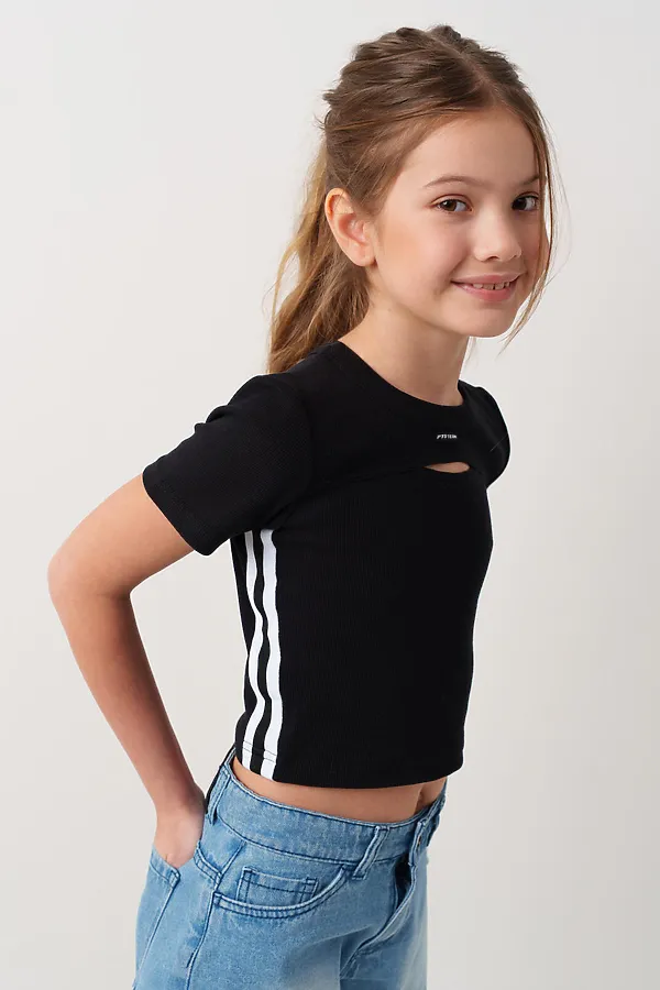 Фуфайка трикотажная для девочек (футболка) PLAYTODAY, черный - фото 1