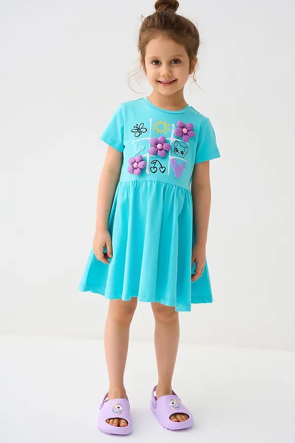 Платье трикотажное для девочек PLAYTODAY, бирюзовый - фото 1