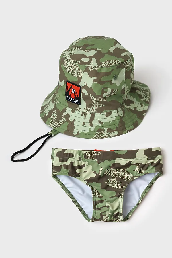 Комплект детский для мальчиков: плавки трикотажные, панама текстильная PLAYTODAY, темно-зеленый,зеленый,светло-зеленый - фото 1