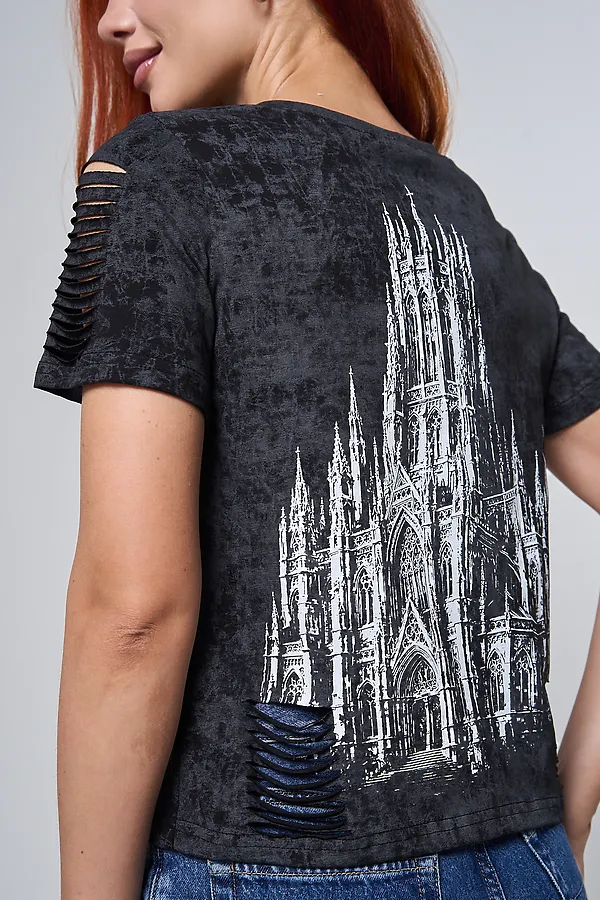 Футболка 7502 НАТАЛИ, черный винтаж+замок - фото 1