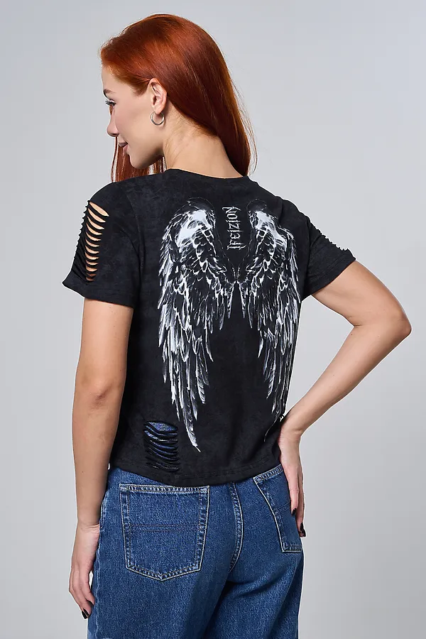 Футболка 7502 НАТАЛИ, черный винтаж+крылья - фото 1