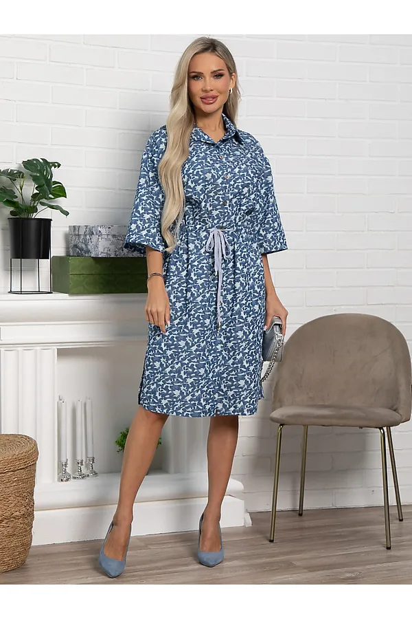 Платье хлопковое Стоун LADY TAIGA, сине-белое - фото 1
