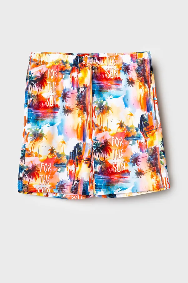 Шорты текстильные плавательные для мужчин, длинные PLAYTODAY, белый,оранжевый - фото 1