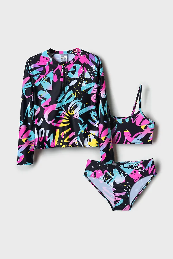 Комплект трикотажный для девочек: купальный костюм, фуфайка (футболка) для плавания PLAYTODAY, разноцветный - фото 1